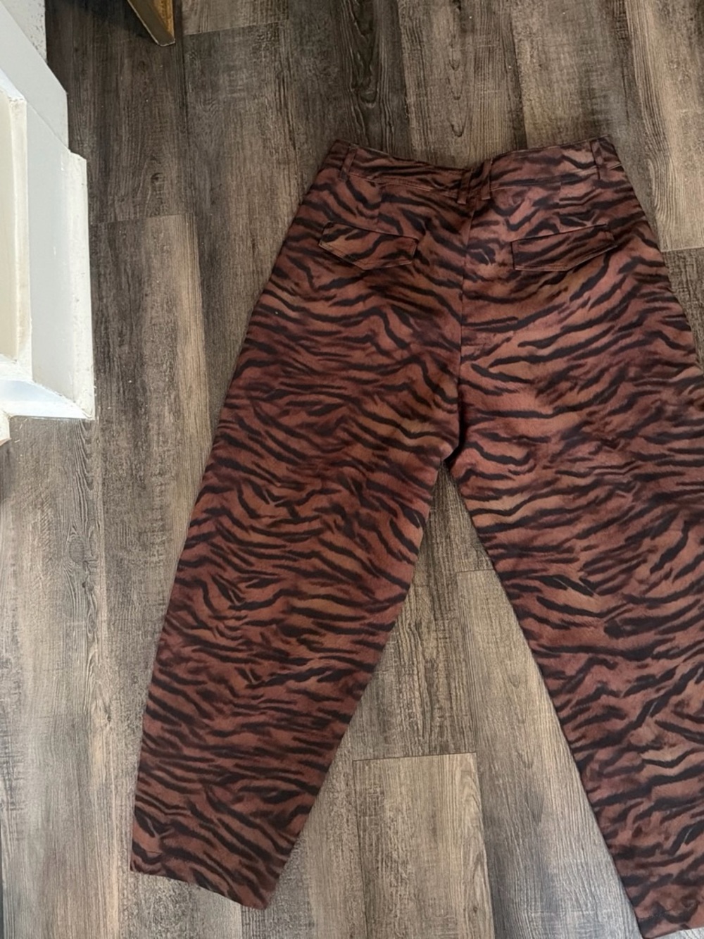 Zara Brown and Black Tiger-Print Cropped Pants